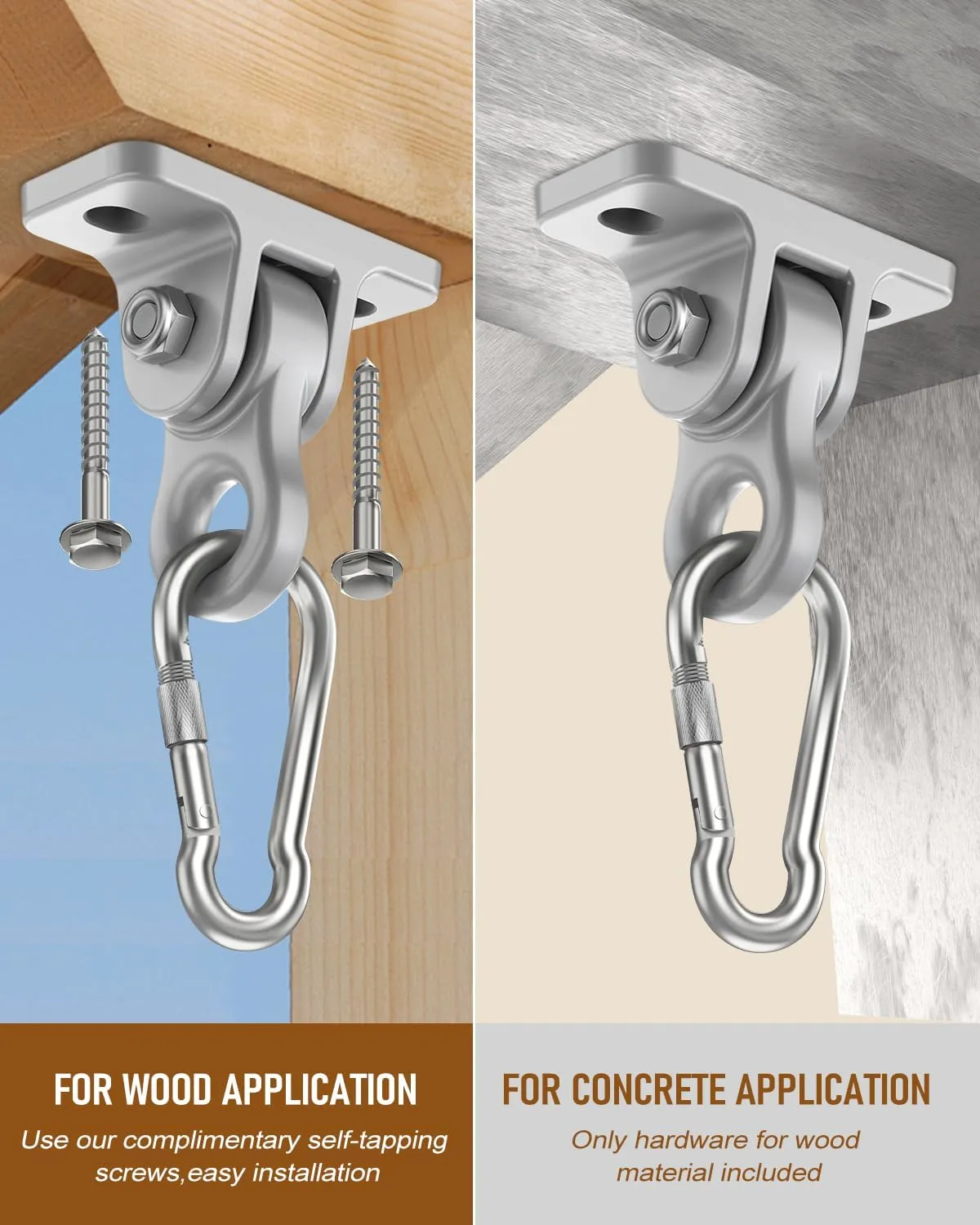 Heavy Duty Porch Swing Hangers Kit, with Screws Bolts for Wooden Sets Playground Porch Patio Yoga Seat Indoor Outdoor Hanging Snap Hooks (8 Pack Silver)