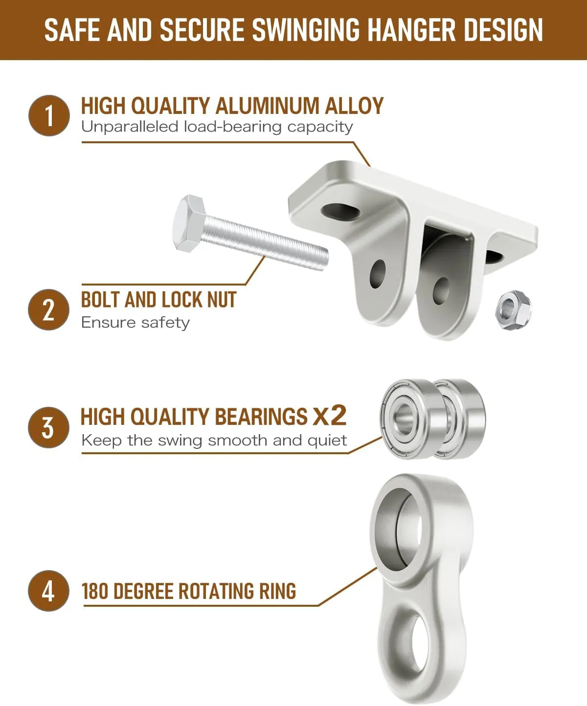 Heavy Duty Porch Swing Hangers Kit, with Screws Bolts for Wooden Sets Playground Porch Patio Yoga Seat Indoor Outdoor Hanging Snap Hooks (8 Pack Silver)