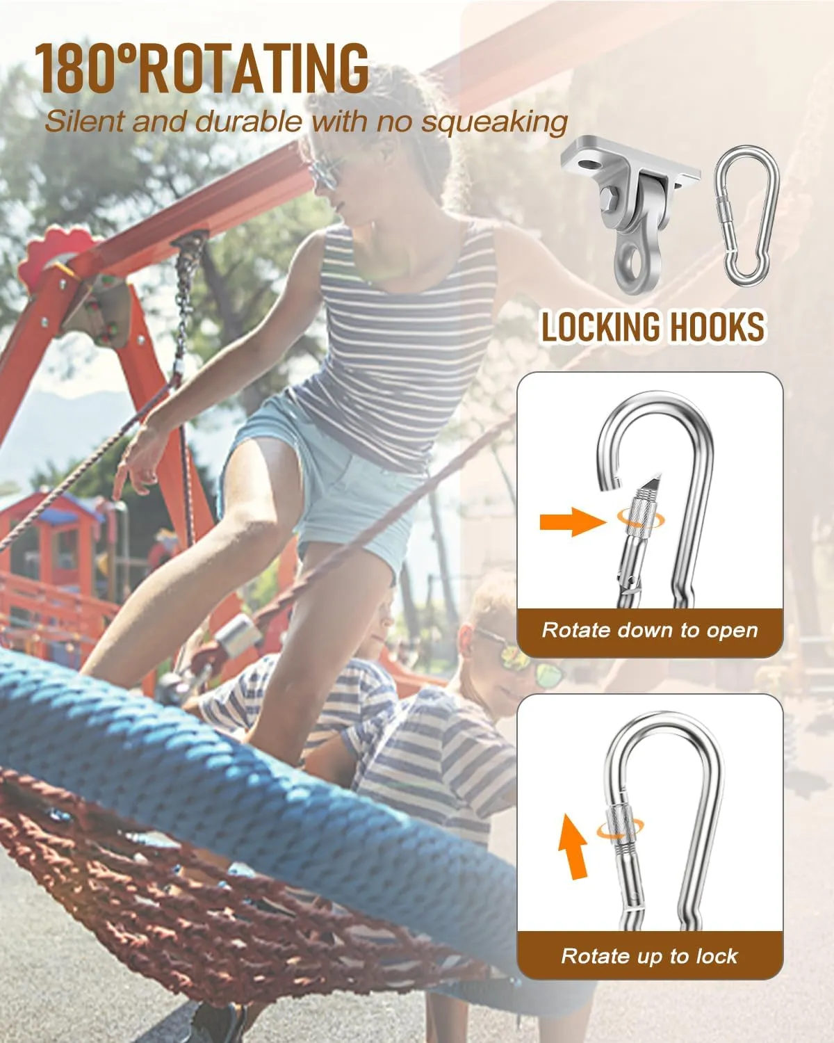 Heavy Duty Porch Swing Hangers Kit, with Screws Bolts for Wooden Sets Playground Porch Patio Yoga Seat Indoor Outdoor Hanging Snap Hooks (8 Pack Silver)