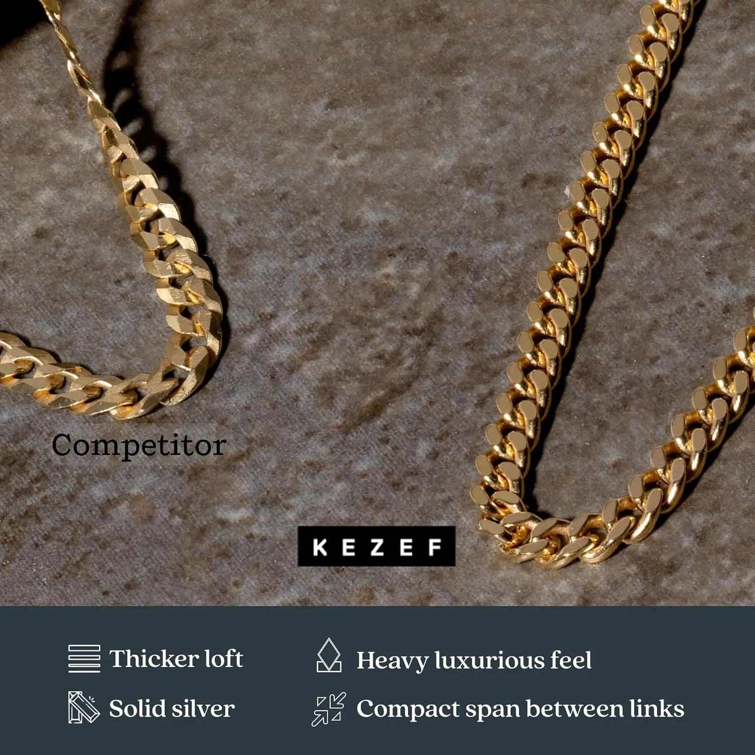 KEZEF 3mm Miami 925 Sterling Silver Chain Necklace Men - Curb Diamond Cut Cuban Link Chain Men Women in 18kt Gold, Rose Gold, Silver Necklace - Made in Italy Chains - cadenas de plata 925 para hombre