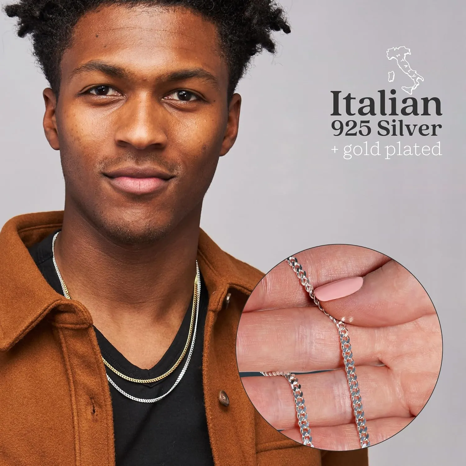 KEZEF 3mm Miami 925 Sterling Silver Chain Necklace Men - Curb Diamond Cut Cuban Link Chain Men Women in 18kt Gold, Rose Gold, Silver Necklace - Made in Italy Chains - cadenas de plata 925 para hombre