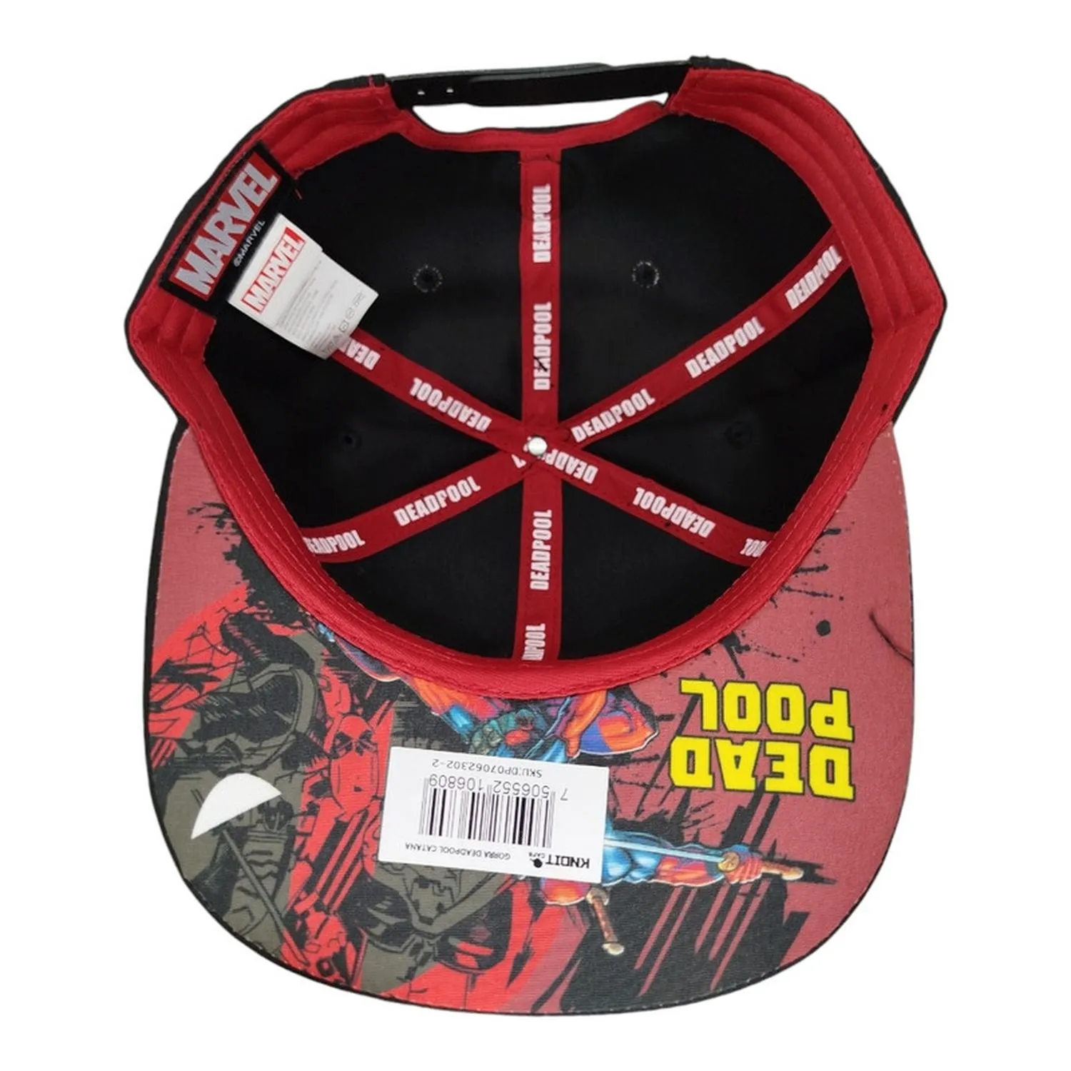 Kndit Caps Gorra Negra Rayas Rojas Placa Roja Con Negro Logo Katanas Deadpool