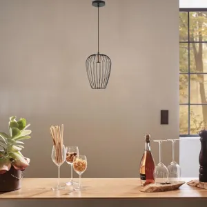 Lámpara De Techo Colgante Negra Estilo Vintage 1XE27 210X1335mm 110-240V Moderna Y Versátil Para Espacios Minimalistas E Industriales. Acabados En Hierro. Lámpara Estilo Loft.
