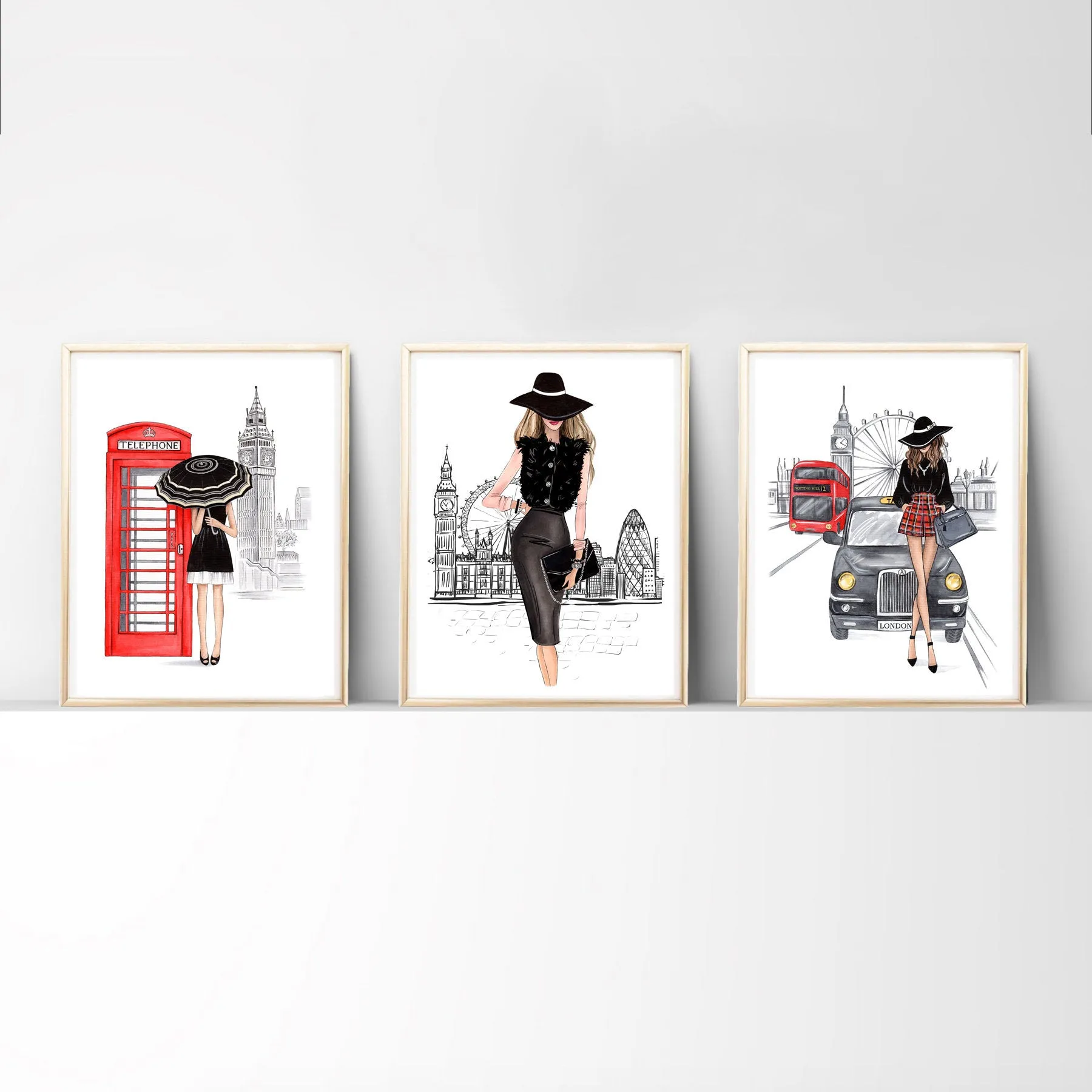 London inspired Set of 3 wall art prints