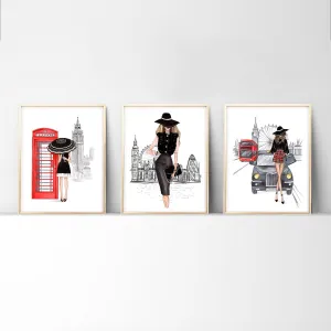 London inspired Set of 3 wall art prints