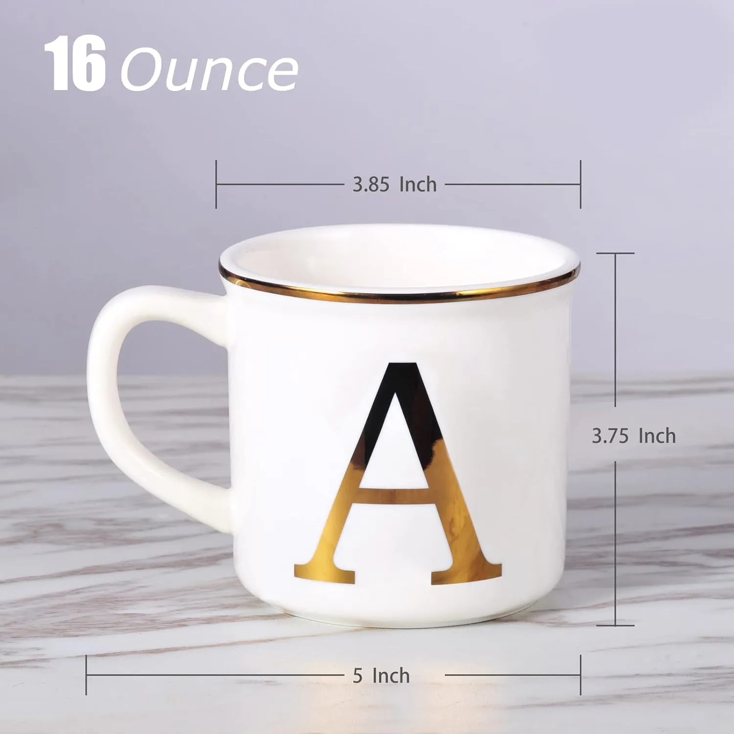 Miicol Ceramic Coffee Mug 16 oz, Monogram Coffee Cup, Golden Initial Tea Mug, Personalized Tea Cup, Unique Gift, Large Mug for Home, Office, Letter A