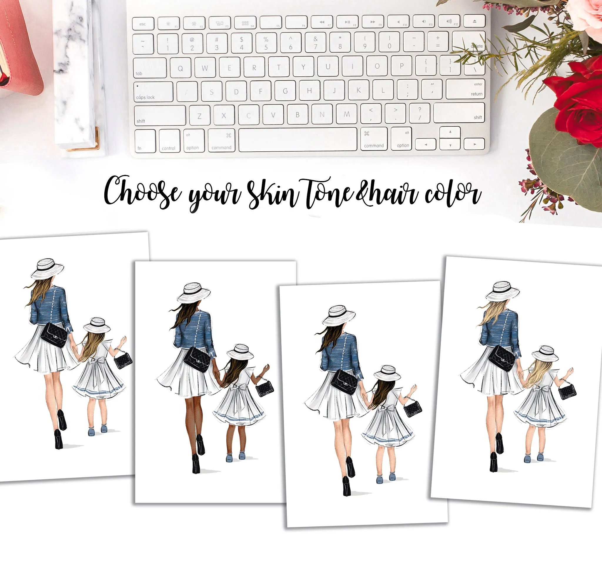 Mother and Daughter art print fashion illustration