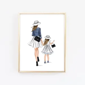 Mother and Daughter art print fashion illustration