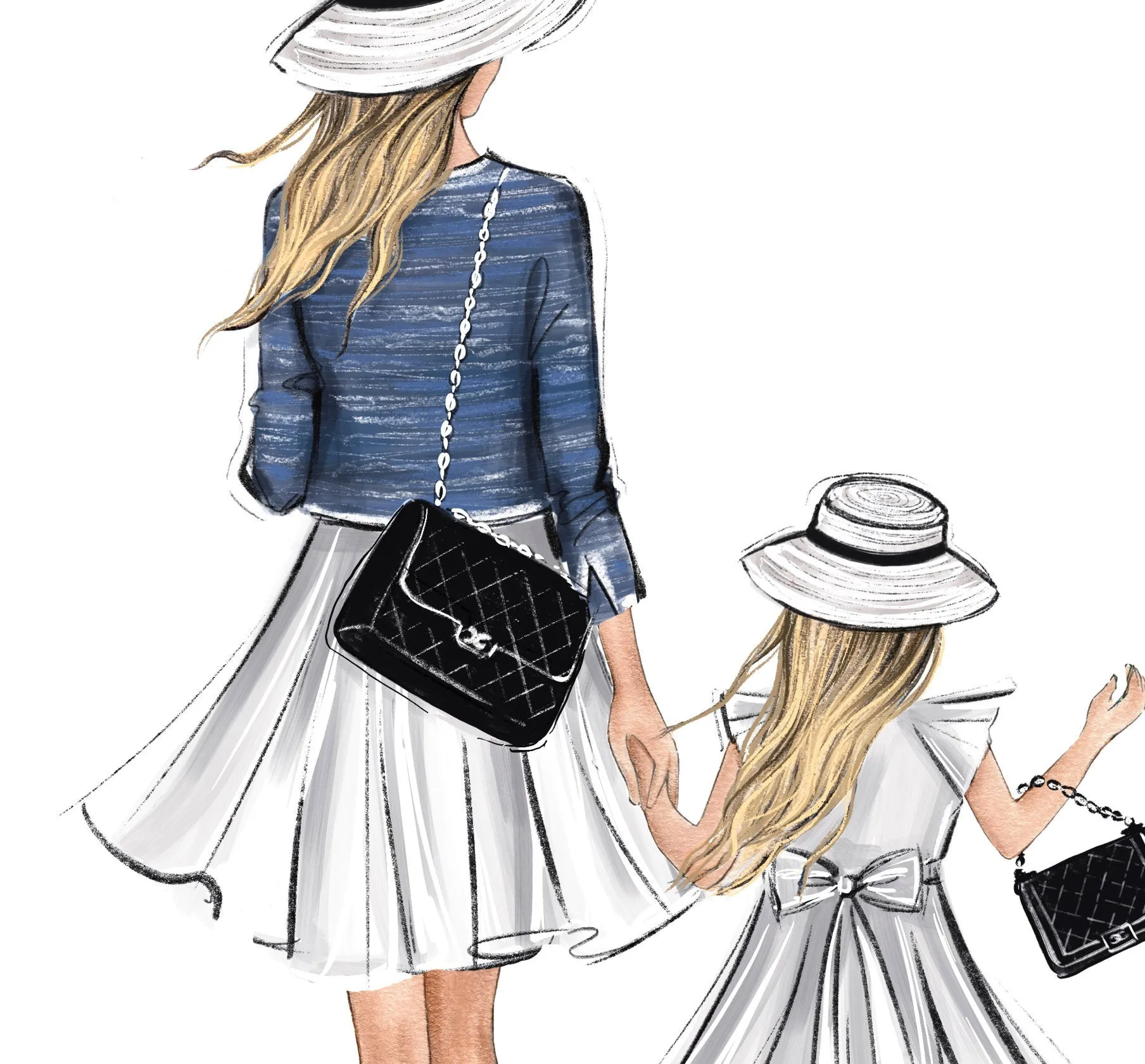 Mother and Daughter art print fashion illustration