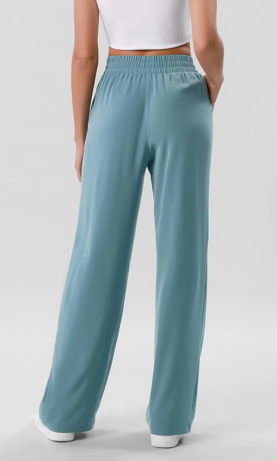 ODODOS Chiffon Flowy Wide Leg Pants for Women Lightweight High Waist Pull-On Pants with Pockets- 27" / 29" /31" Inseam