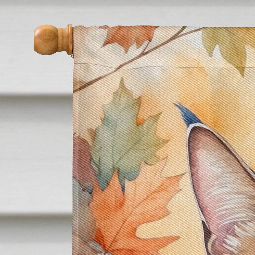 Ojos Azules Cat in Fall Leaves House Flag