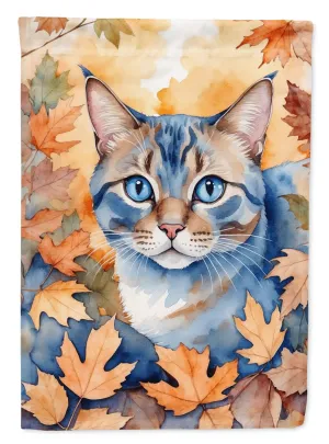 Ojos Azules Cat in Fall Leaves House Flag
