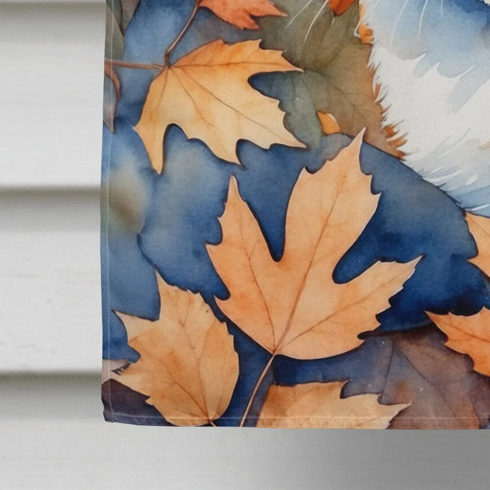 Ojos Azules Cat in Fall Leaves House Flag