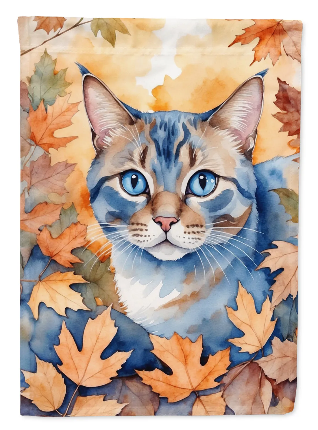 Ojos Azules Cat in Fall Leaves House Flag
