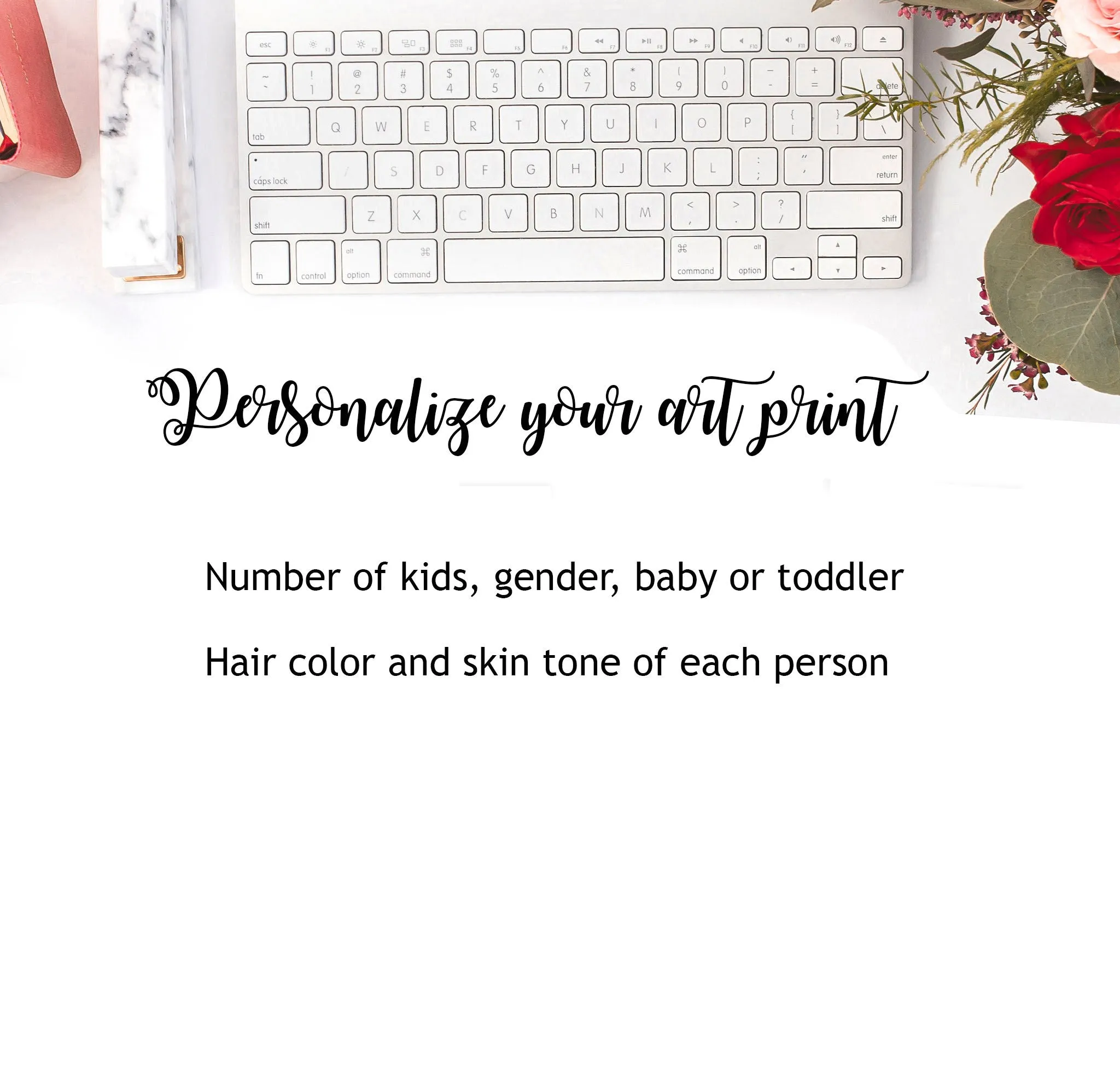 Personalized mother and kids art print fashion illustration