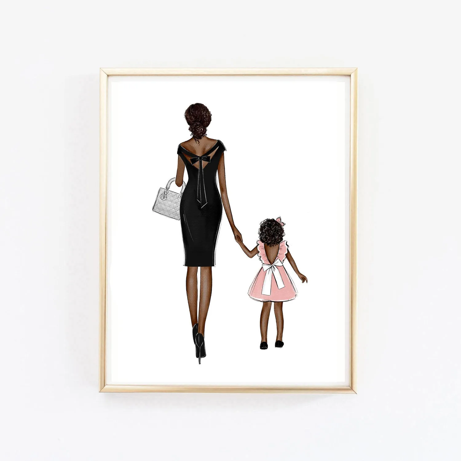 Personalized mother and kids art print fashion illustration