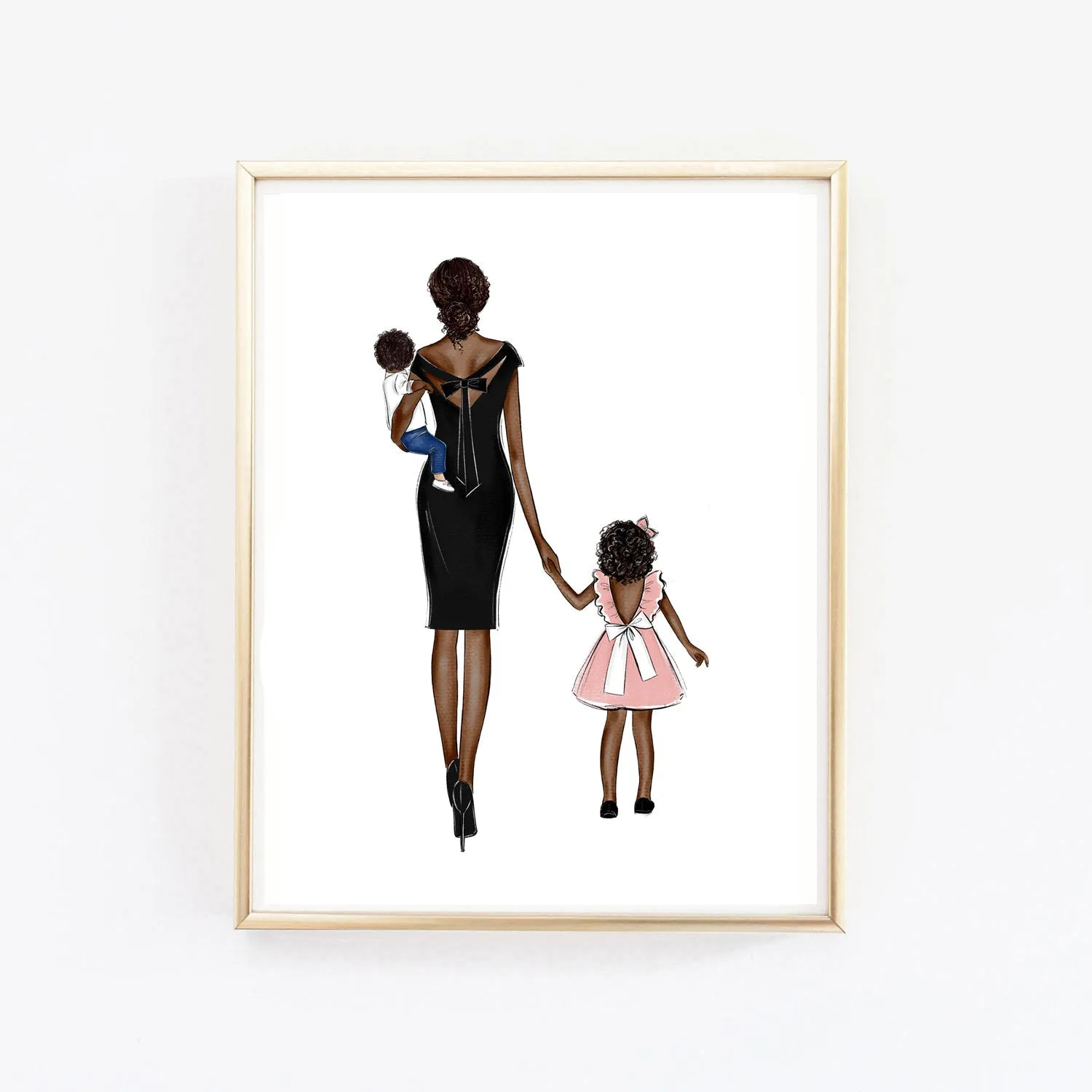 Personalized mother and kids art print fashion illustration