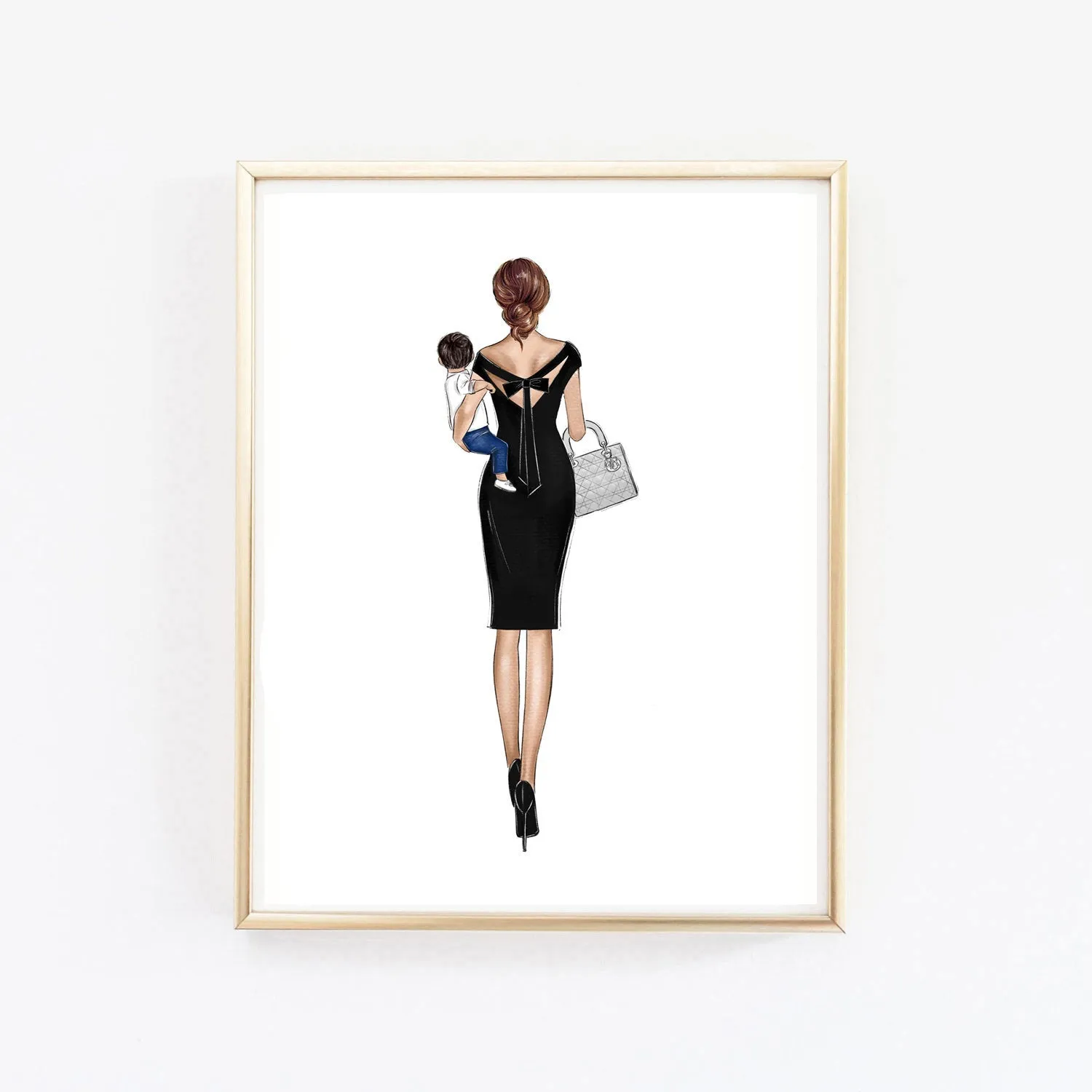 Personalized mother and kids art print fashion illustration