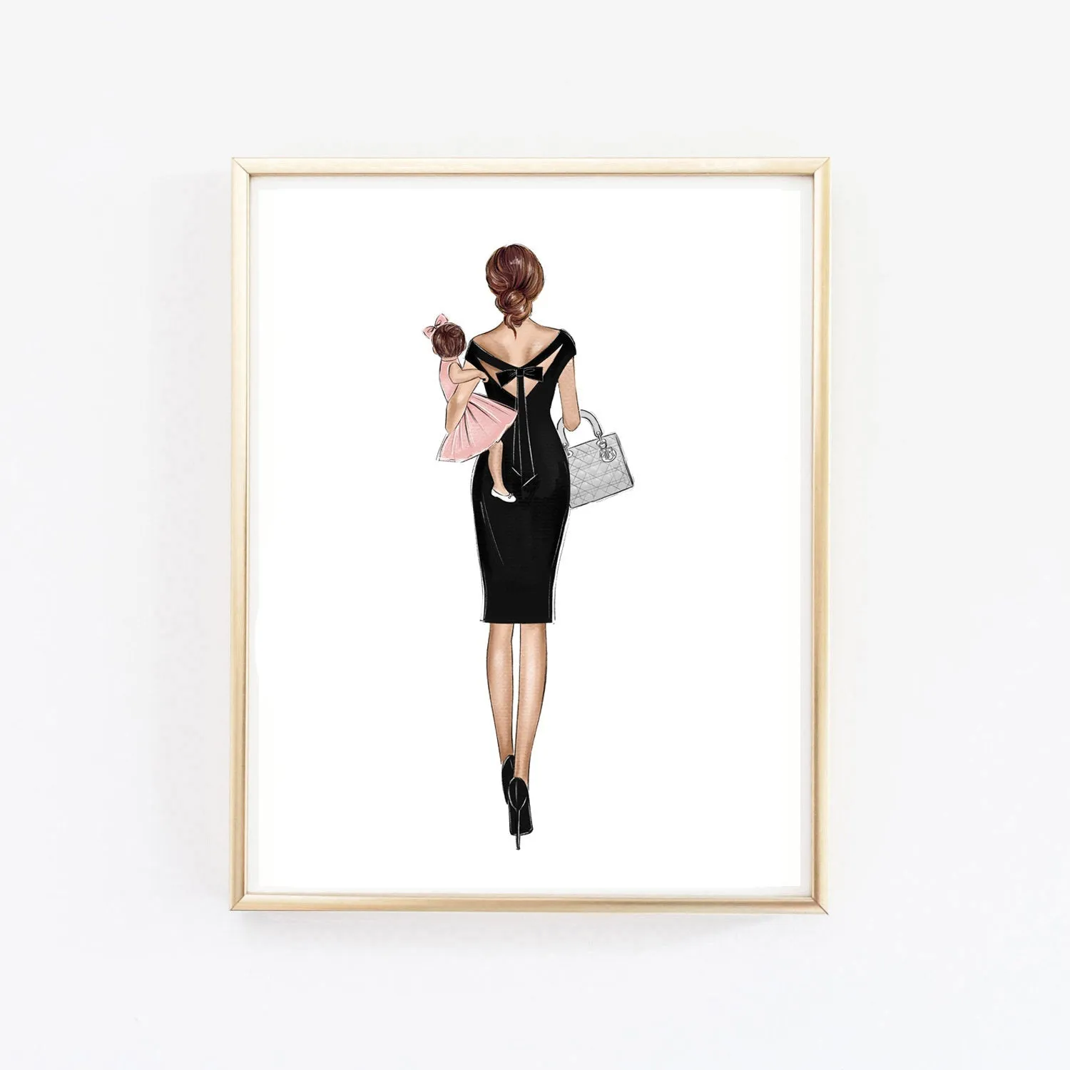 Personalized mother and kids art print fashion illustration