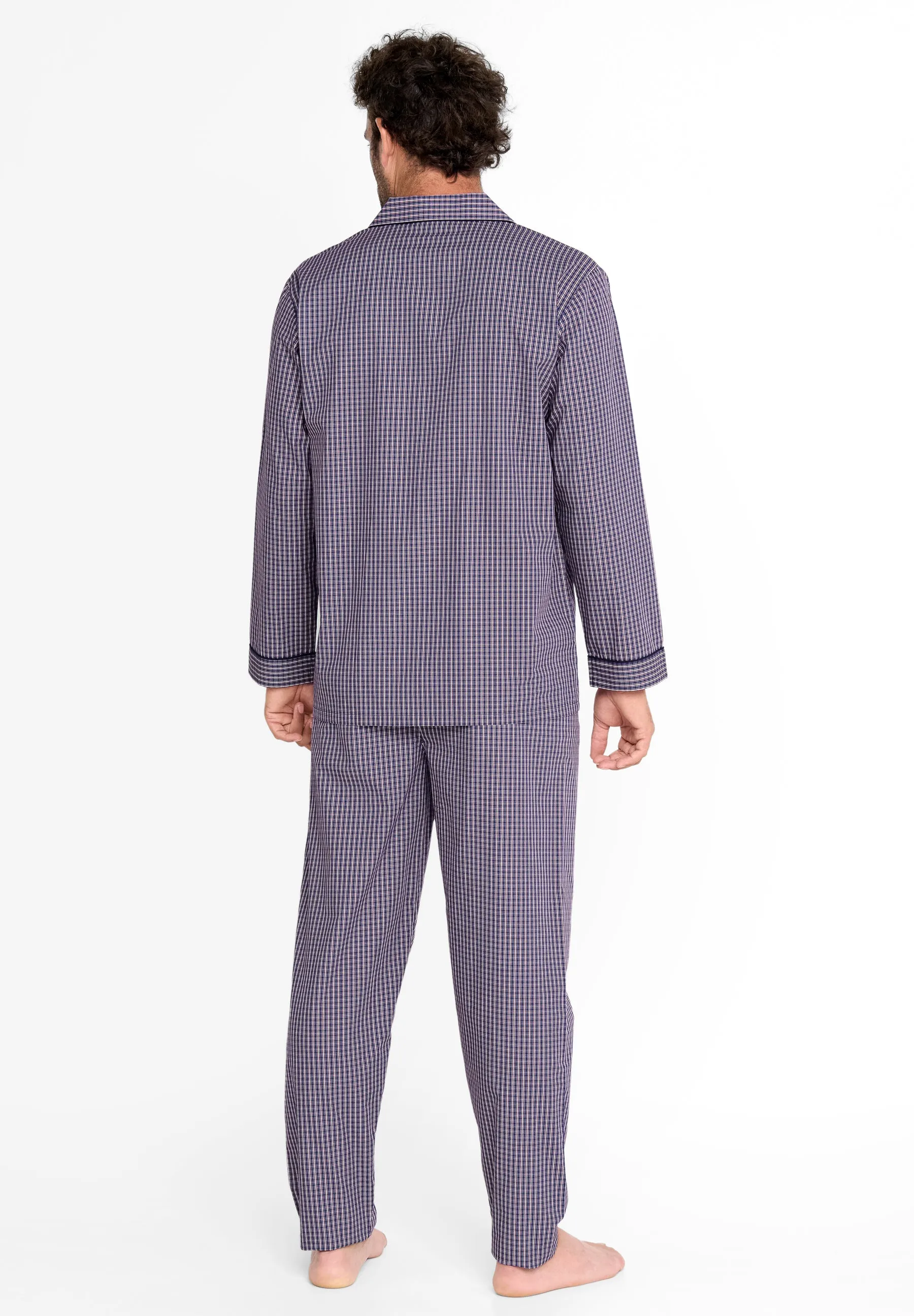 Pijama Hombre Largo Solapa Algodón Popelín Cuadros - Azul 2980_39