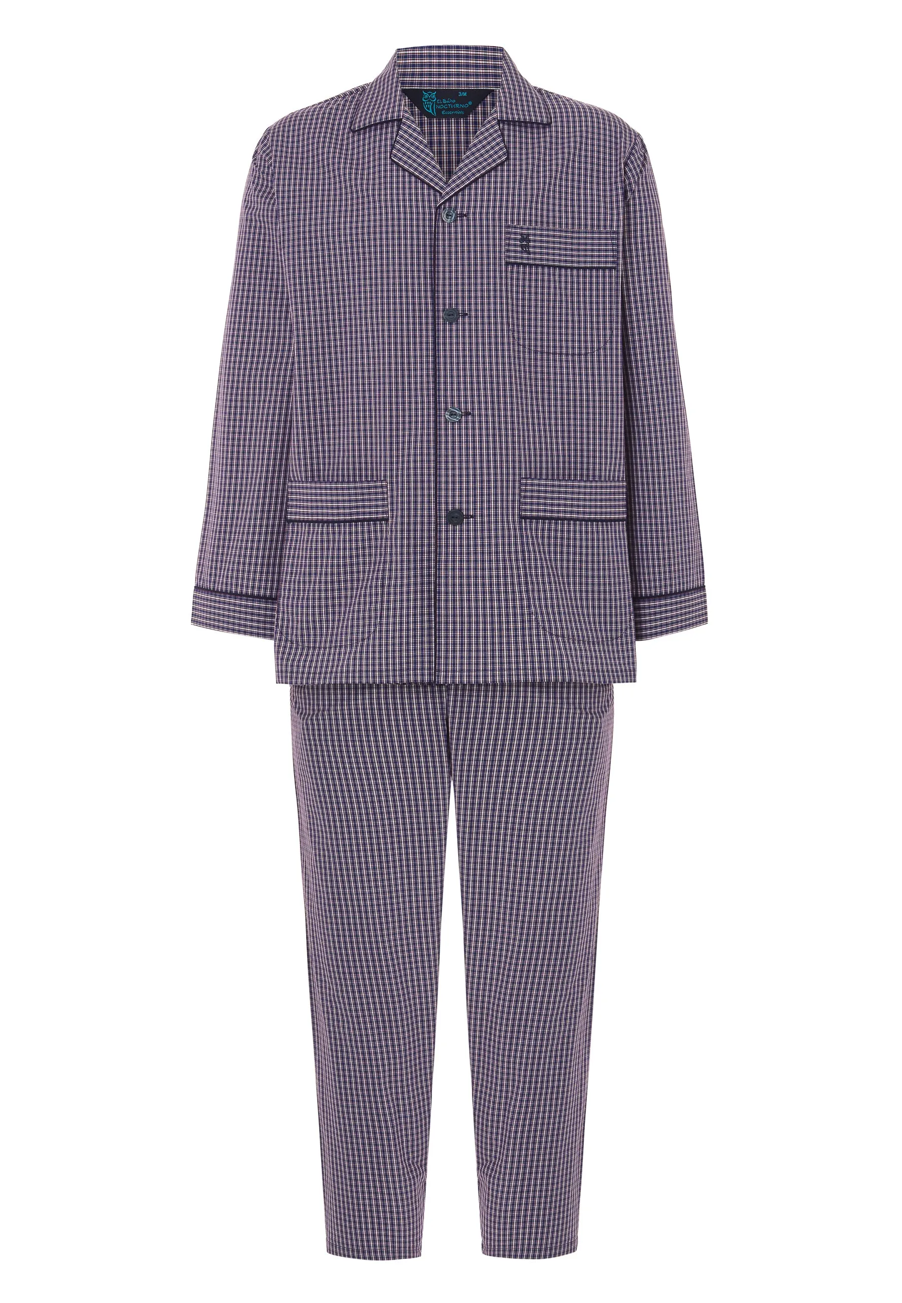 Pijama Hombre Largo Solapa Algodón Popelín Cuadros - Azul 2980_39