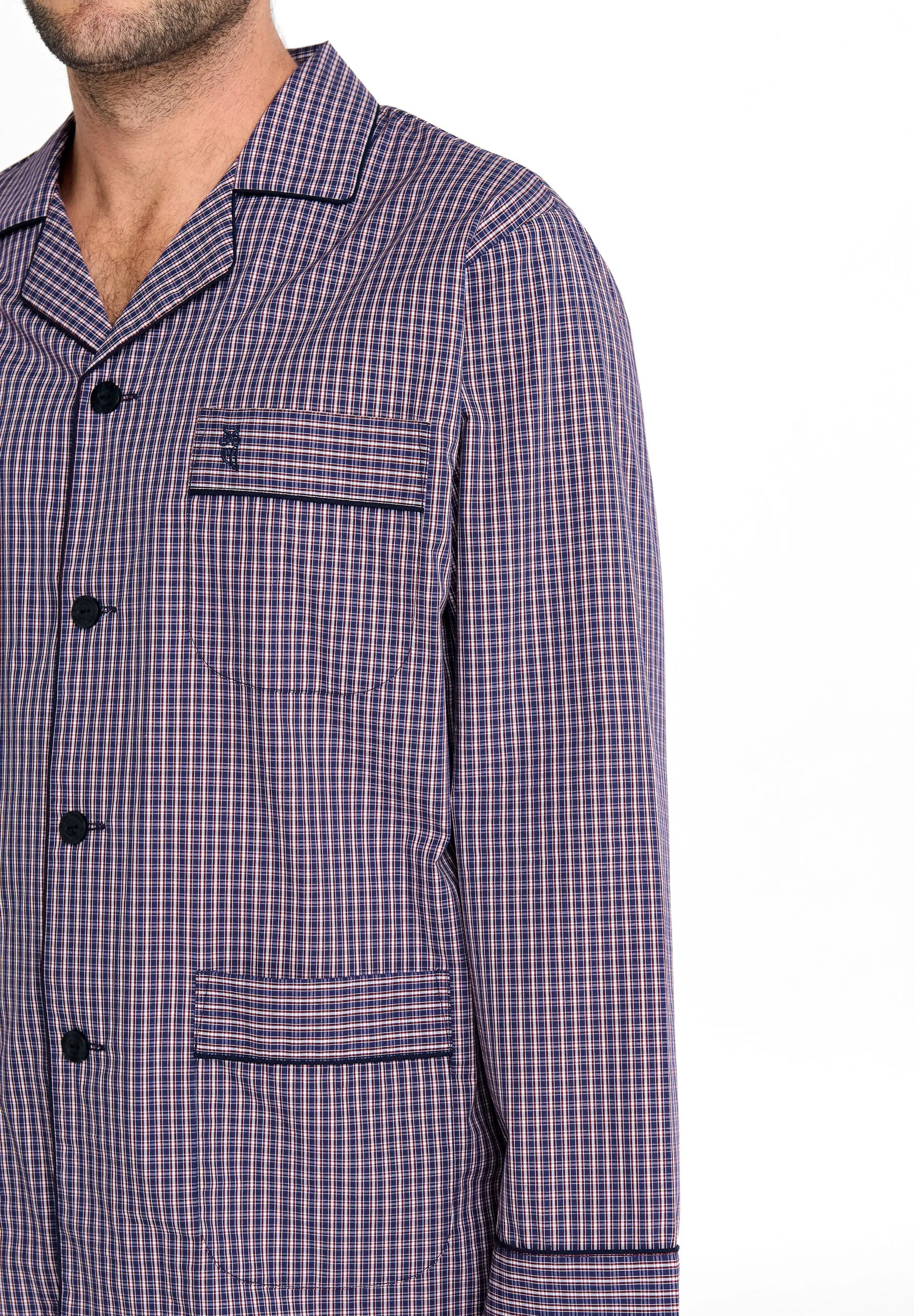 Pijama Hombre Largo Solapa Algodón Popelín Cuadros - Azul 2980_39