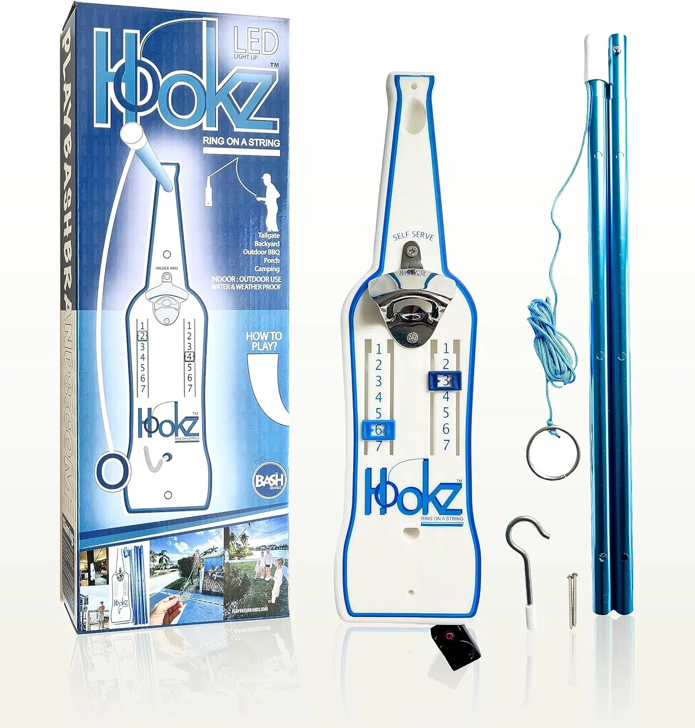 Poleish Sports Bottle Bash Brands Hookz LED Ring on a String Game (All Weather - Indoor or Outdoor)