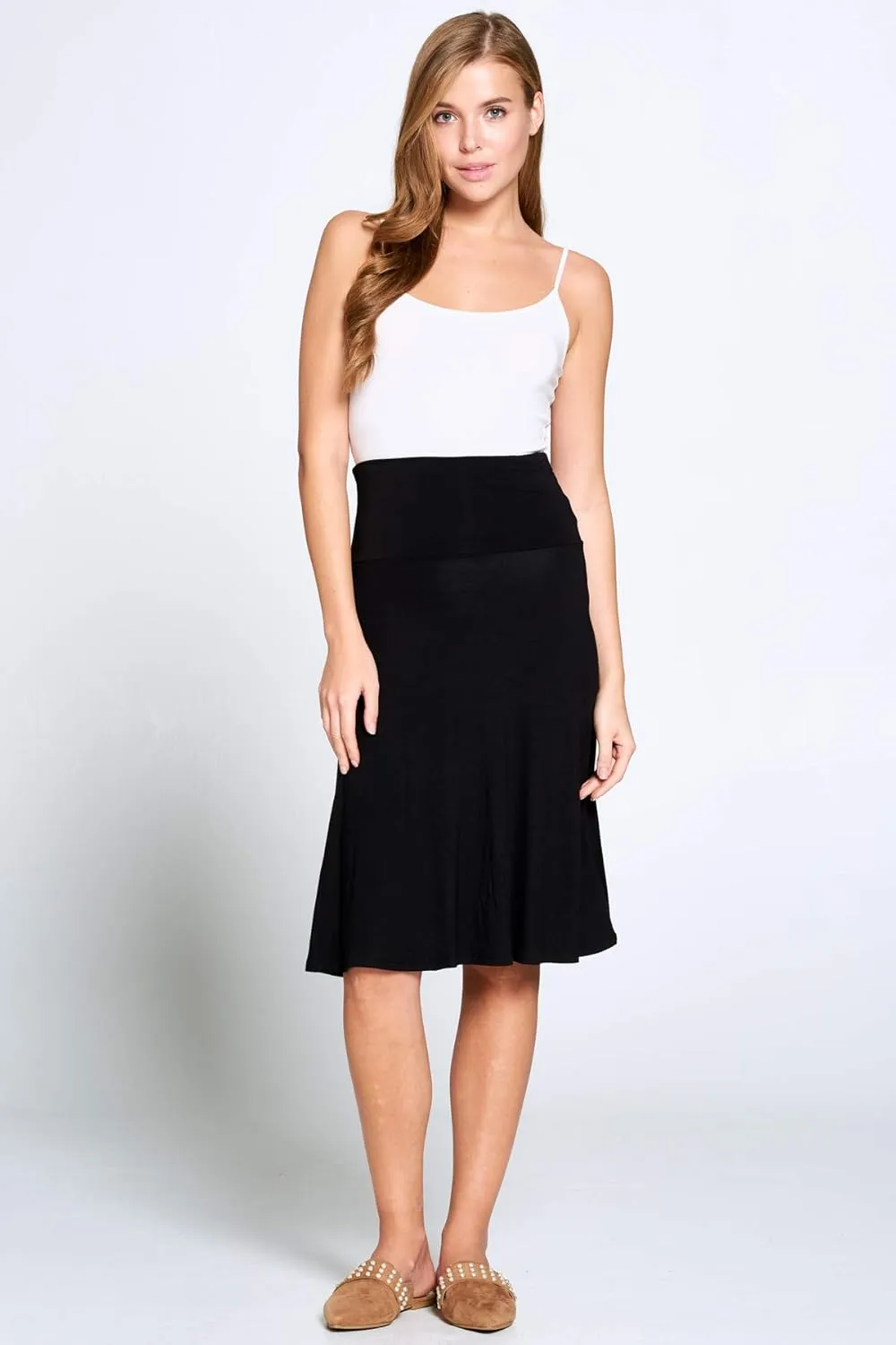 Popana Womens Casual Knee Length A-Line Stretch Midi Skirt Plus Size