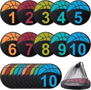 Qilery 20 Pcs Basketball Floor Markers 9 Inch Colorful Anti Slip Sports Training Spot Markers Round Flat Number Dots with a Carrying Bag for Adult Team Sports Teaching and Training Field