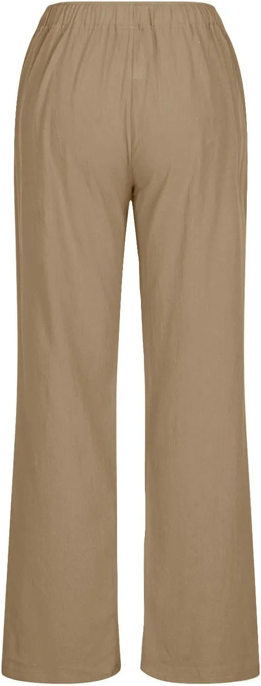 Ruziyoog Women's Cotton Linen Pants Summer Drawstring Waist Wide Leg Lounge Palazzo Pants Casual Loose Yoga Trousers