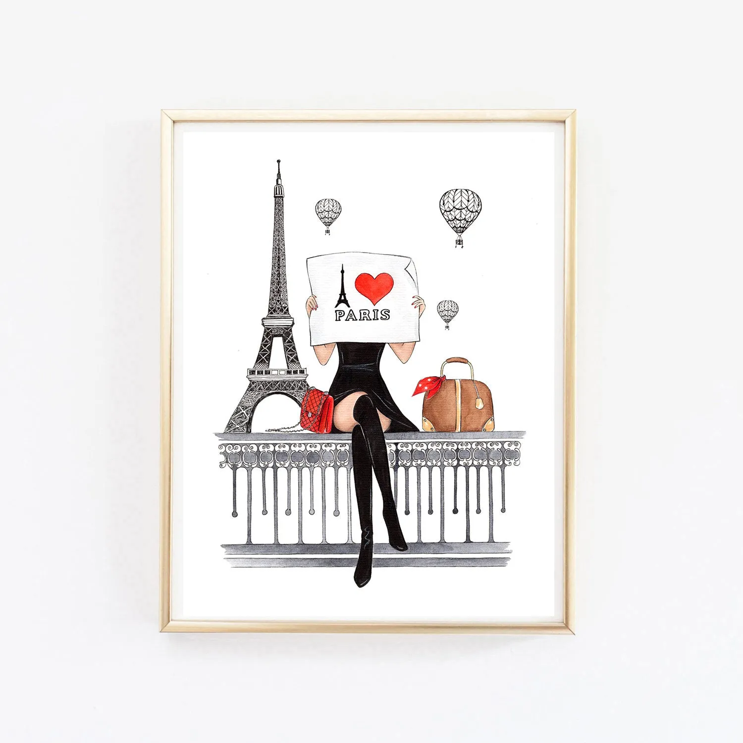 Set of 3 art print fashion illustrations of London, Paris and New York
