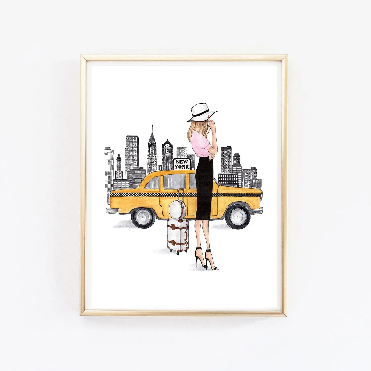 Set of 3 art print fashion illustrations of London, Paris and New York
