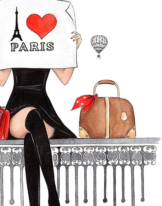 Set of 3 art print fashion illustrations of London, Paris and New York