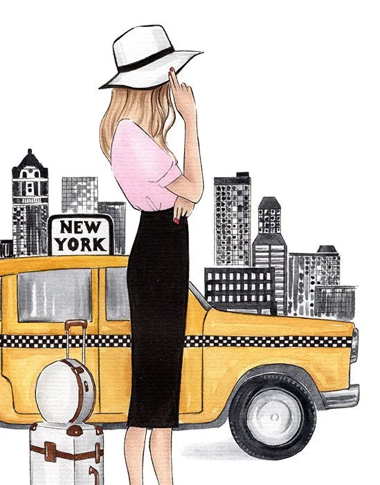 Set of 3 art print fashion illustrations of London, Paris and New York