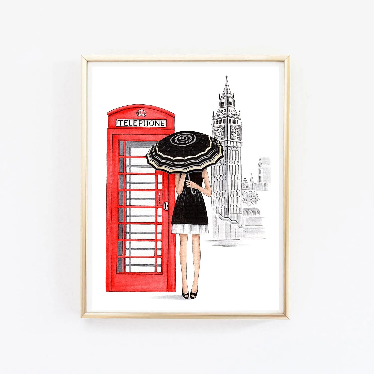 Set of 3 art print fashion illustrations of London, Paris and New York