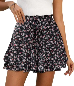 Shorts for Women Summer Casual Chiffon Skorts Boho Ruffle Tennis Mini Skirts