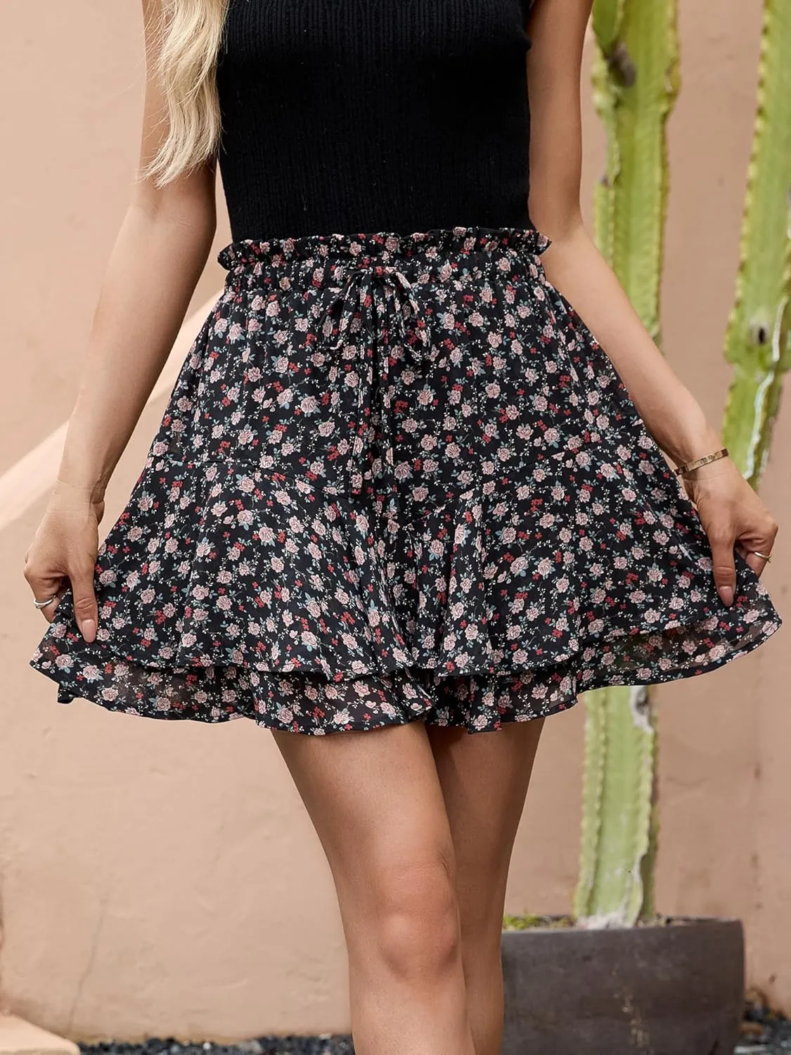Shorts for Women Summer Casual Chiffon Skorts Boho Ruffle Tennis Mini Skirts