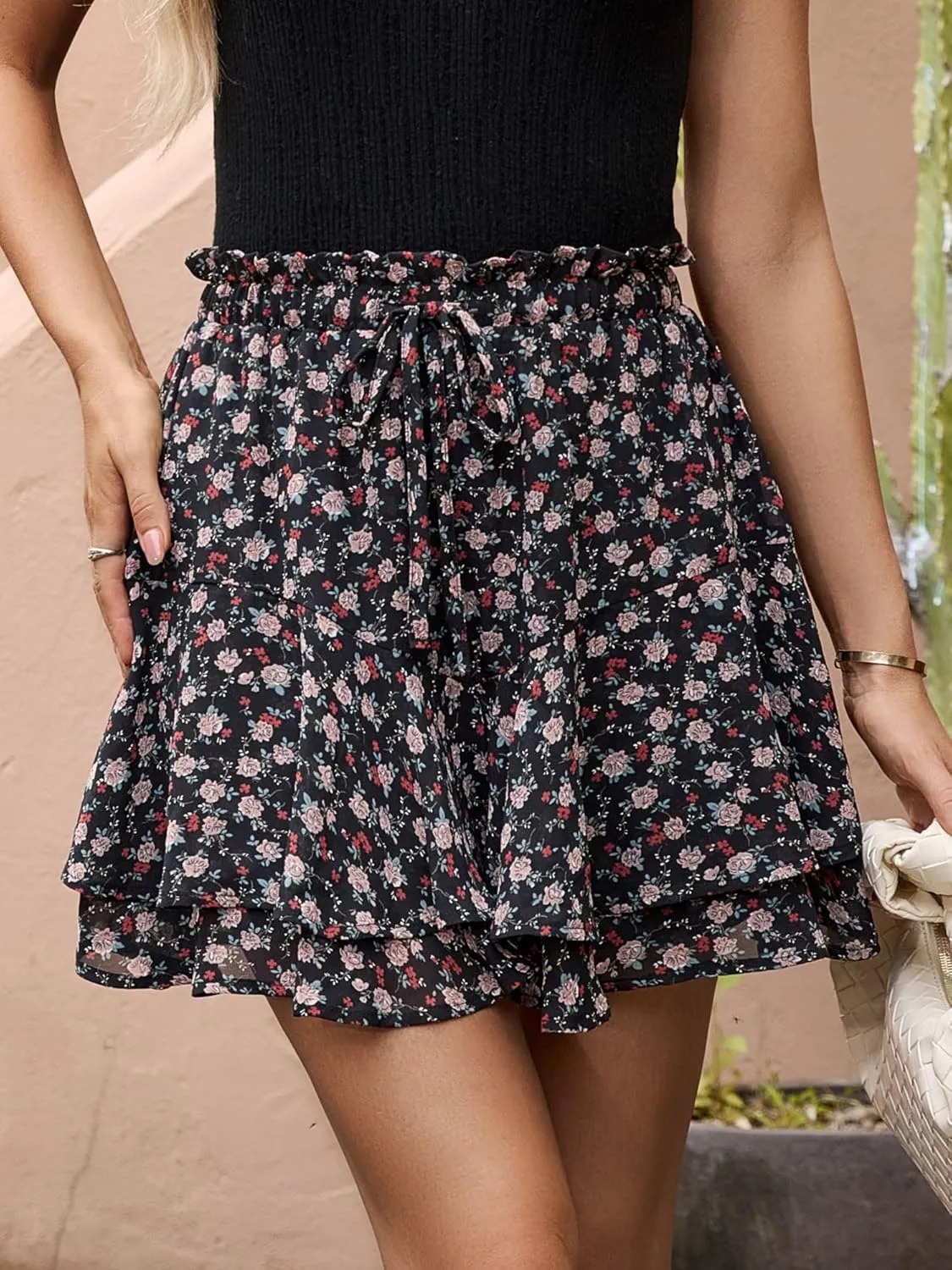 Shorts for Women Summer Casual Chiffon Skorts Boho Ruffle Tennis Mini Skirts