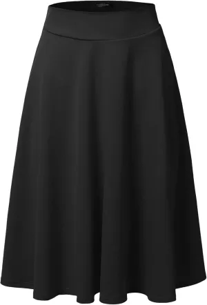 SSOULM Women's High Waist Flare A-Line Midi Skirt with Plus Size
