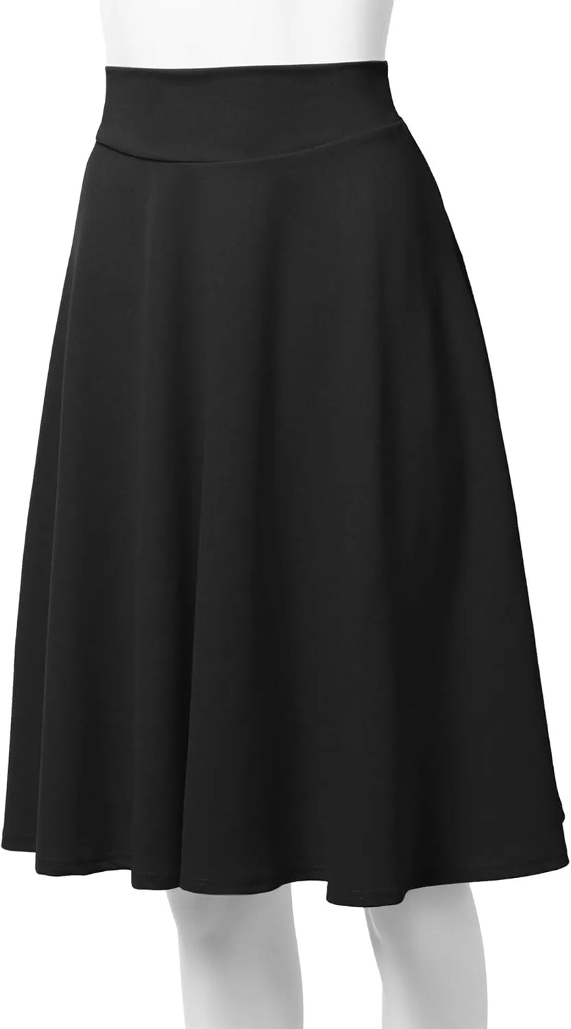 SSOULM Women's High Waist Flare A-Line Midi Skirt with Plus Size