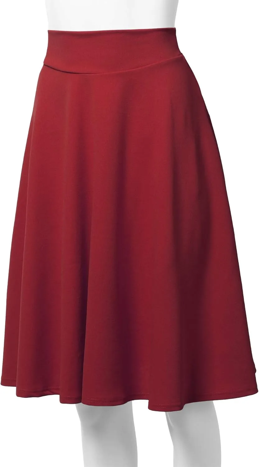 SSOULM Women's High Waist Flare A-Line Midi Skirt with Plus Size