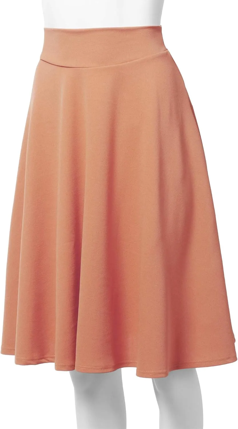 SSOULM Women's High Waist Flare A-Line Midi Skirt with Plus Size