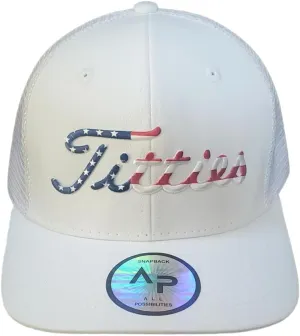 Titties Golf Hat White USA Snapback Mesh Hat Men Women Funny Baseball Cap Trucker Hat Adult One Size