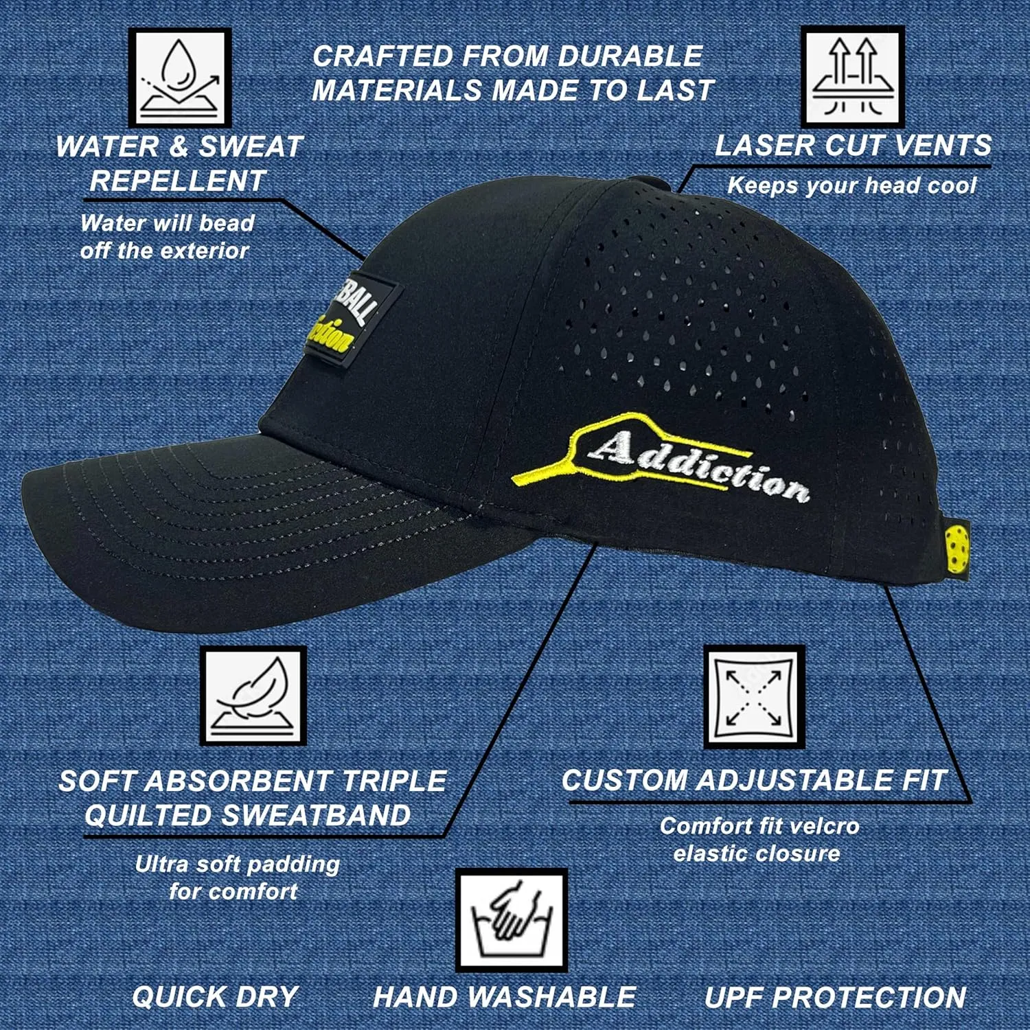 Unisex Pickleball hat. No Sweat Stains, Ultimate Comfort, Designed & Sold by a US Pickleball Family.