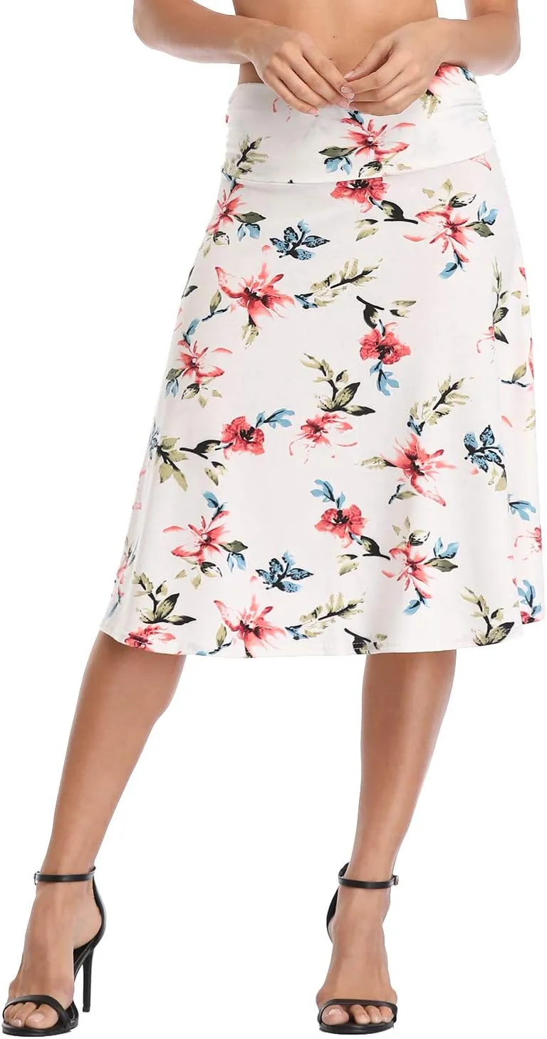 Urban CoCo Women's Ruched High Waist Knee Length Jersey A-Line Stretchy Flared Casual Skirt