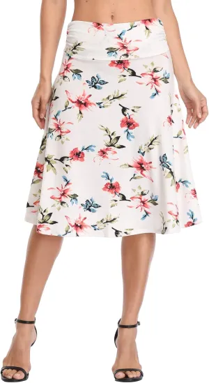 Urban CoCo Women's Ruched High Waist Knee Length Jersey A-Line Stretchy Flared Casual Skirt
