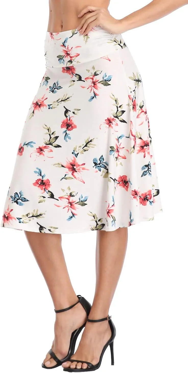 Urban CoCo Women's Ruched High Waist Knee Length Jersey A-Line Stretchy Flared Casual Skirt