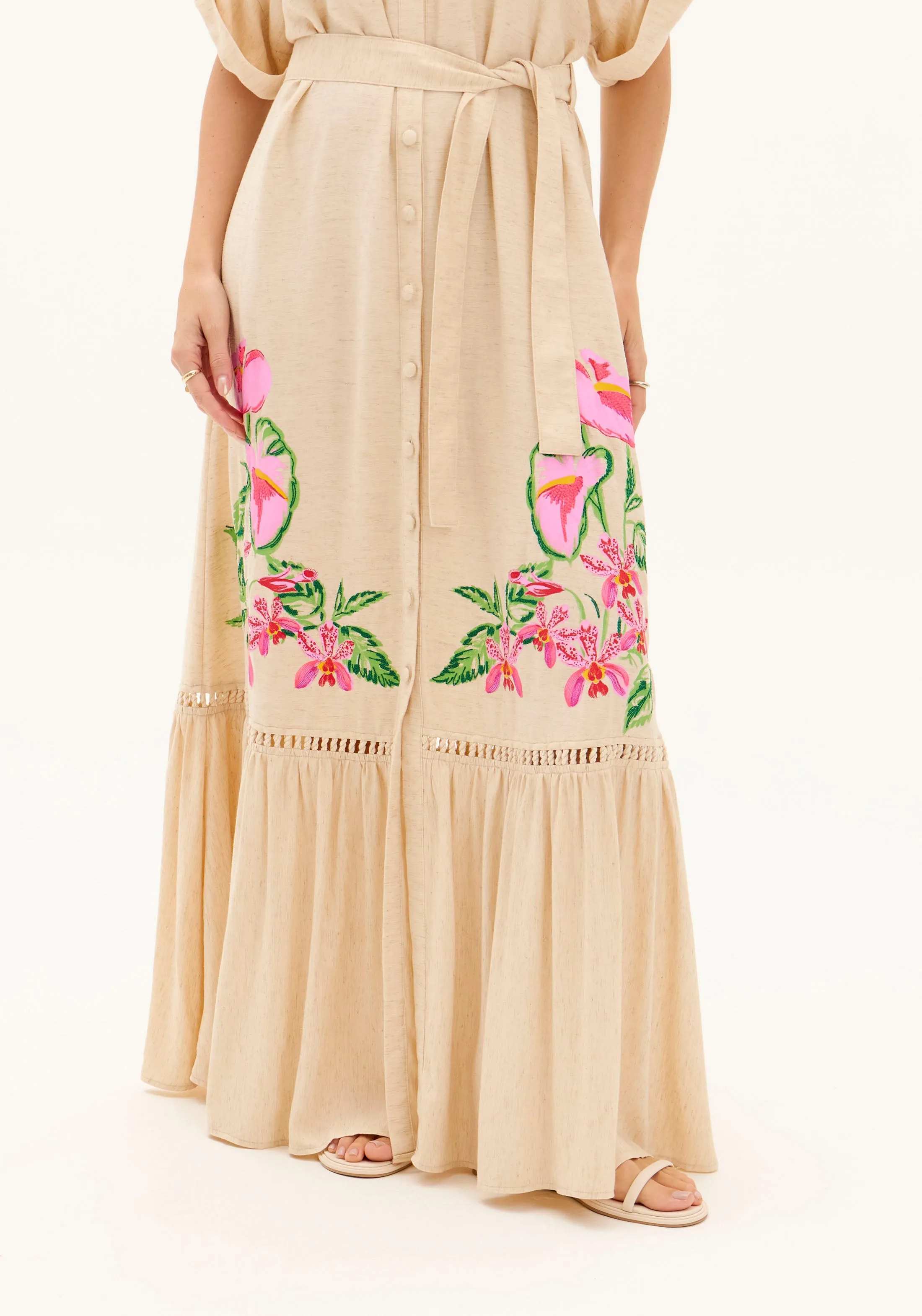 Vestido Amarante Helena Chemise Longo Bordado