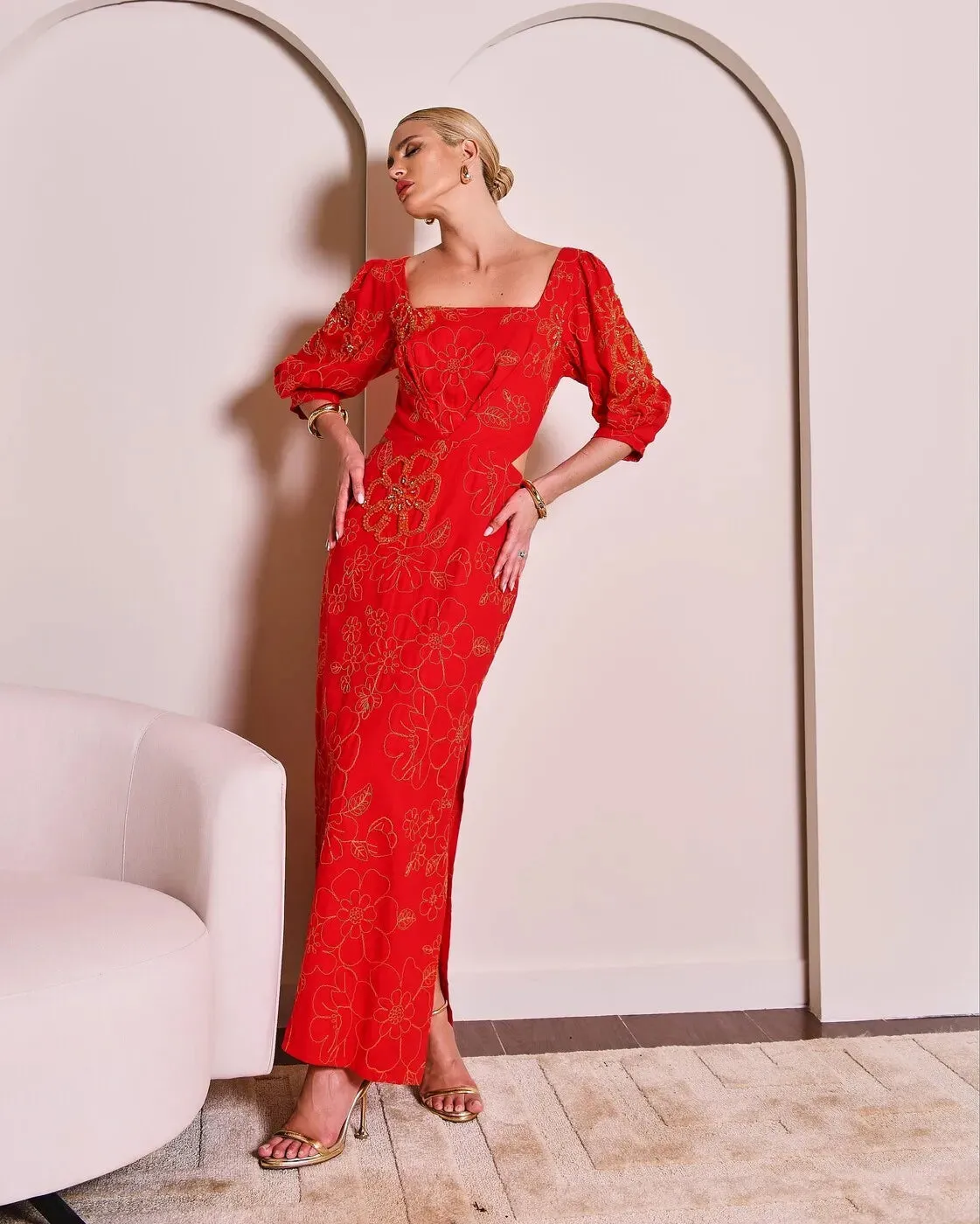 Vestido Anne Fernandes Vermelho Longo