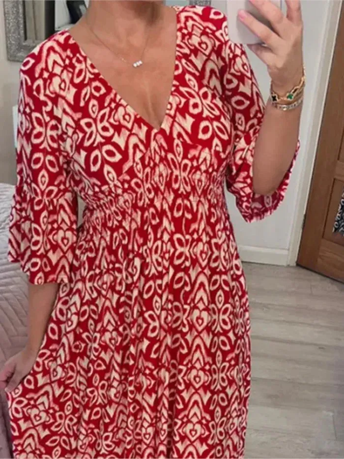 Vestido Com Decote em V Floral Modelo Giordanno